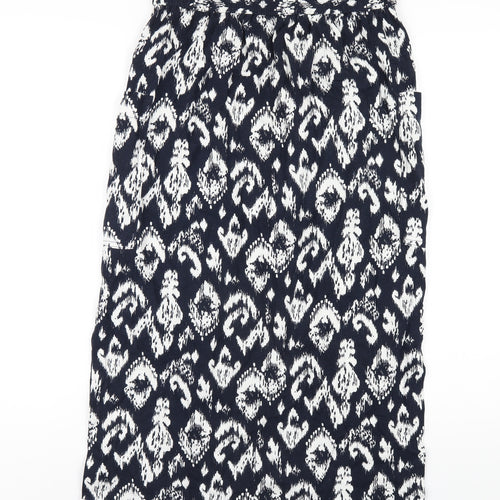 Marks and Spencer Womens Blue Geometric Linen A-Line Skirt Size 10