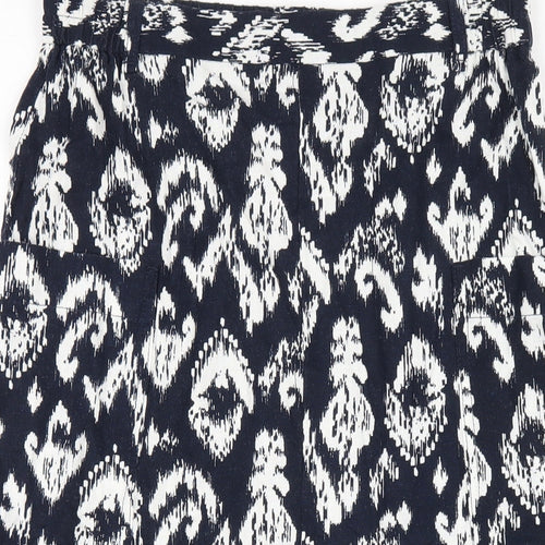 Marks and Spencer Womens Blue Geometric Linen A-Line Skirt Size 10