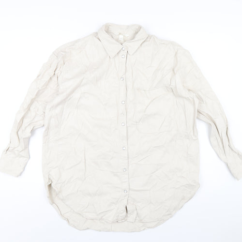 H&M Womens Ivory Cotton Basic Button-Up Size S Collared