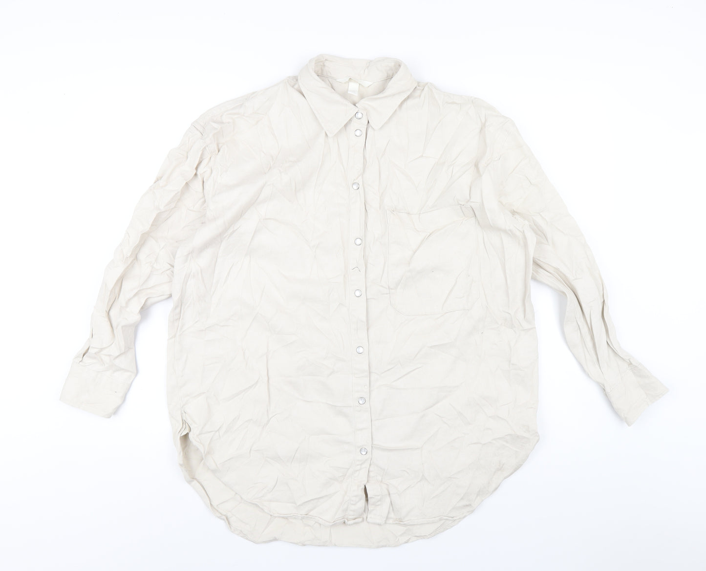 H&M Womens Ivory Cotton Basic Button-Up Size S Collared