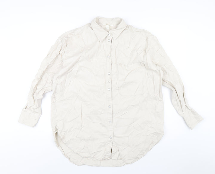 H&M Womens Ivory Cotton Basic Button-Up Size S Collared