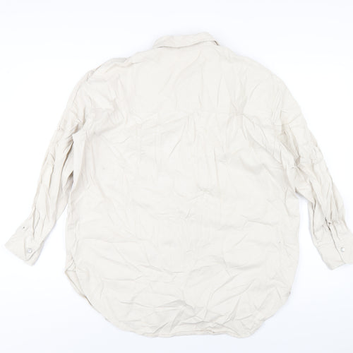 H&M Womens Ivory Cotton Basic Button-Up Size S Collared