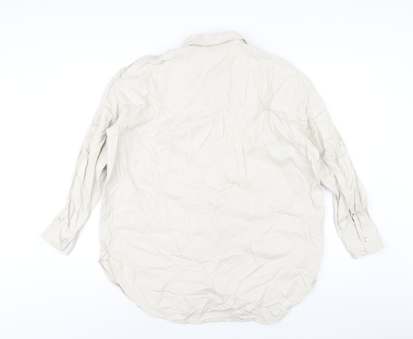H&M Womens Ivory Cotton Basic Button-Up Size S Collared