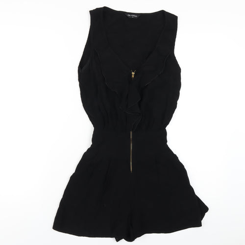 Miss Selfridge Womens Black Vinyl Playsuit One-Piece Size 10 Zip