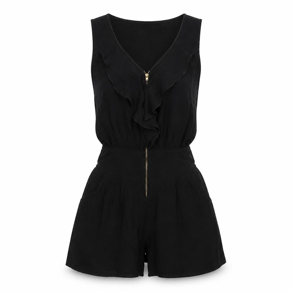 Miss Selfridge Womens Black Vinyl Playsuit One-Piece Size 10 Zip
