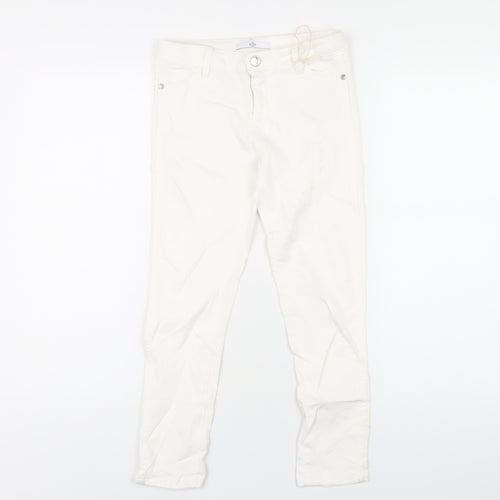 Marks and Spencer Girls White Cotton Skinny Jeans Size 8-9 Years L23 in Regular Zip