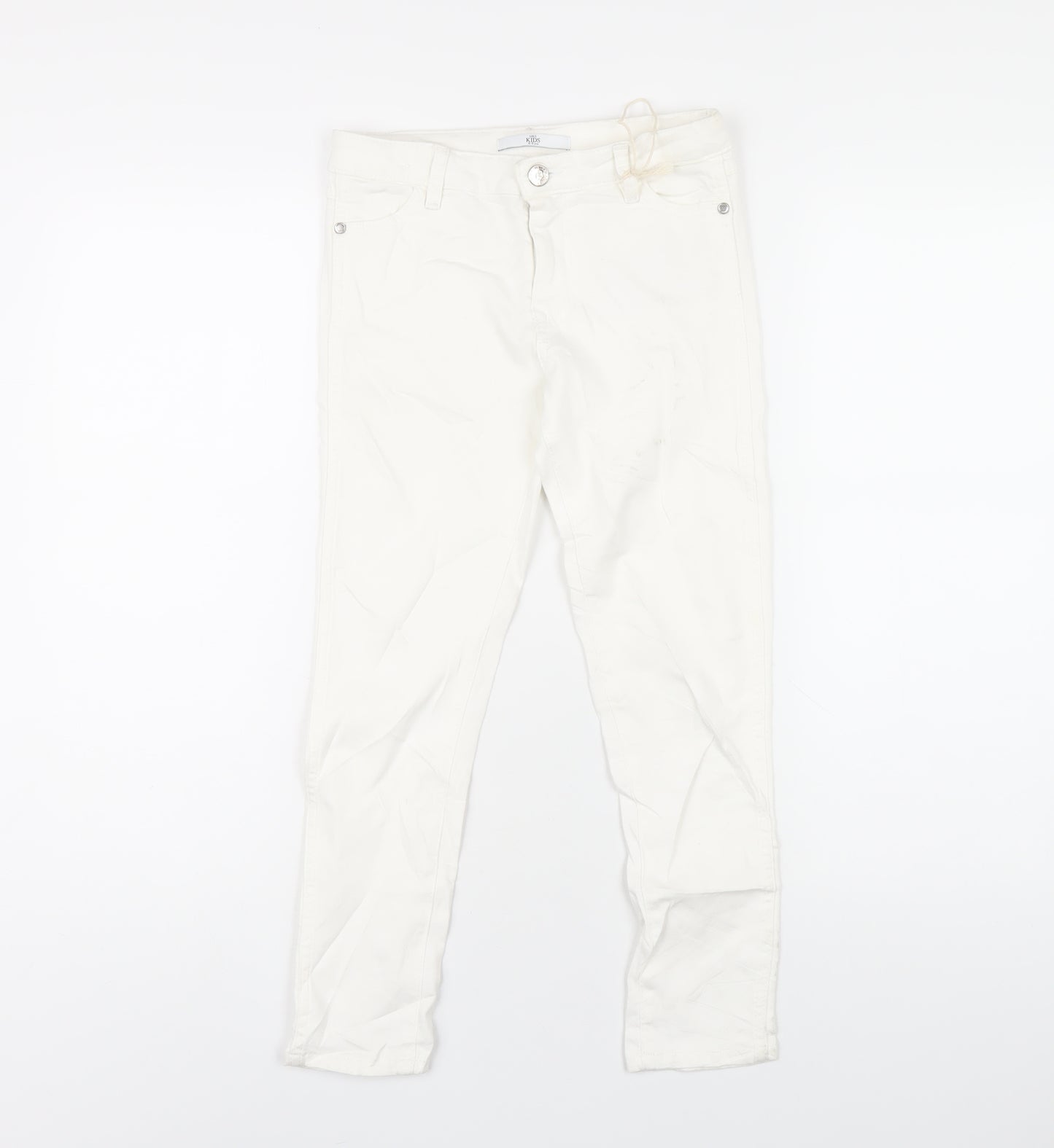 Marks and Spencer Girls White Cotton Skinny Jeans Size 8-9 Years L23 in Regular Zip