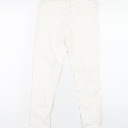 Marks and Spencer Girls White Cotton Skinny Jeans Size 8-9 Years L23 in Regular Zip