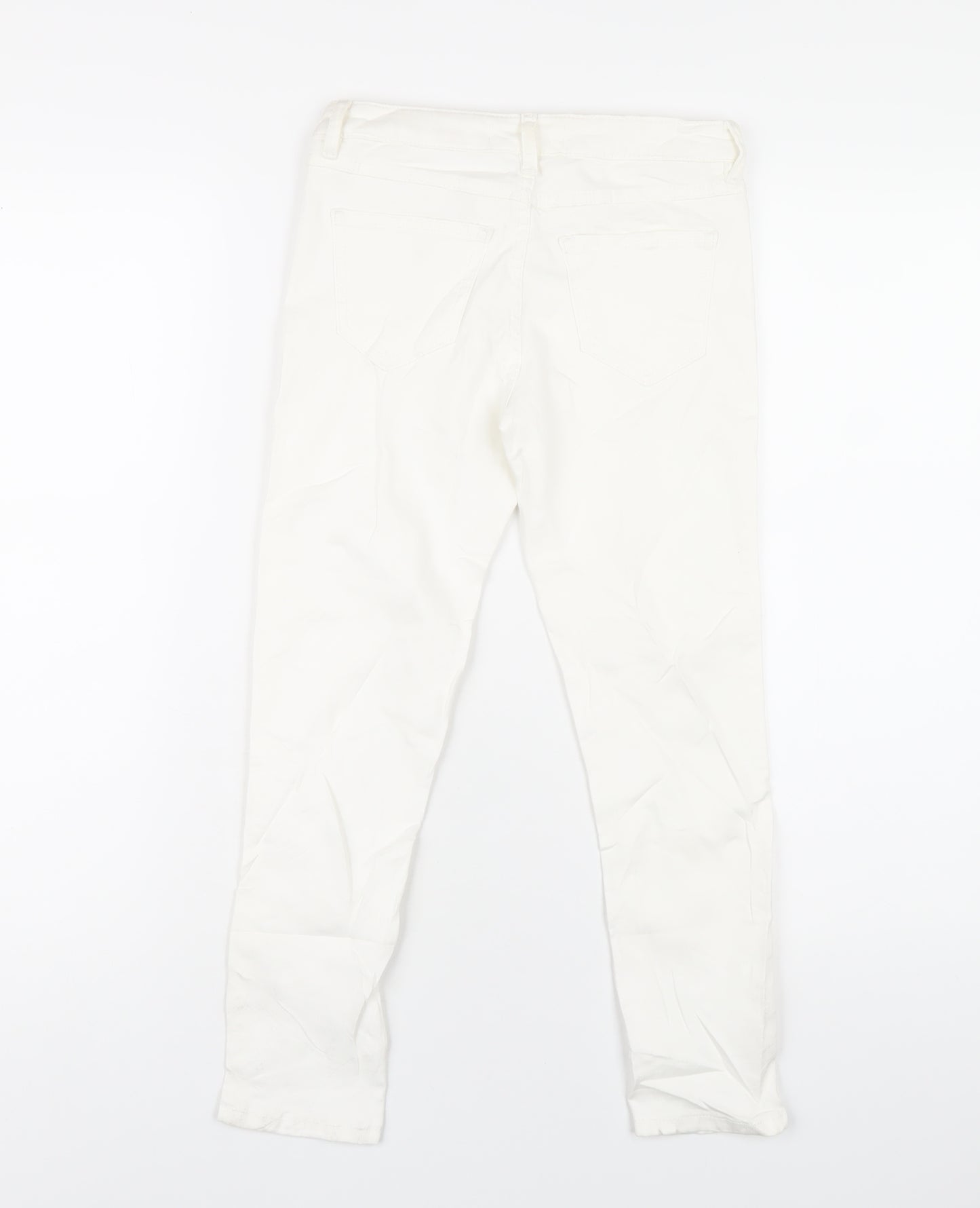 Marks and Spencer Girls White Cotton Skinny Jeans Size 8-9 Years L23 in Regular Zip