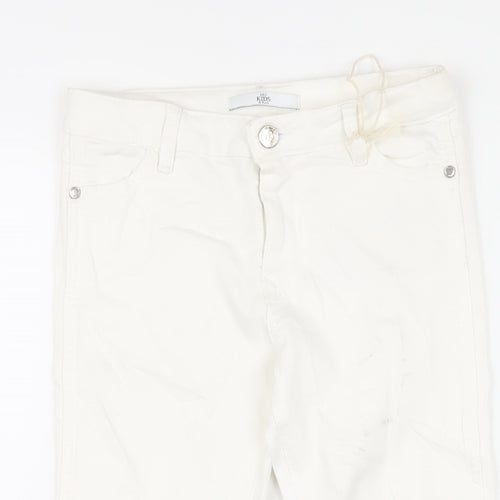 Marks and Spencer Girls White Cotton Skinny Jeans Size 8-9 Years L23 in Regular Zip