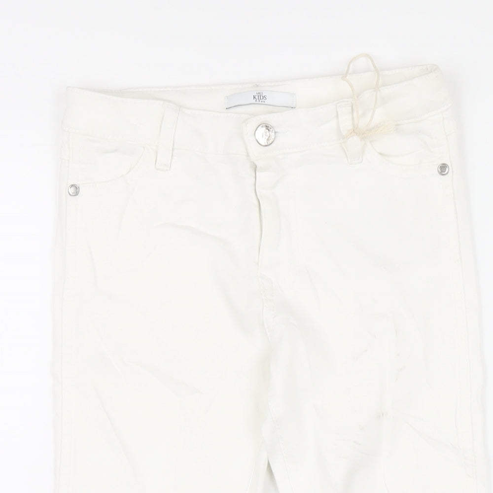 Marks and Spencer Girls White Cotton Skinny Jeans Size 8-9 Years L23 in Regular Zip