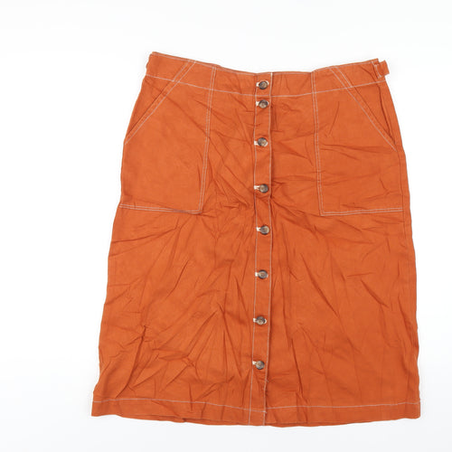 Marks and Spencer Womens Orange Cotton A-Line Skirt Size 16 Button