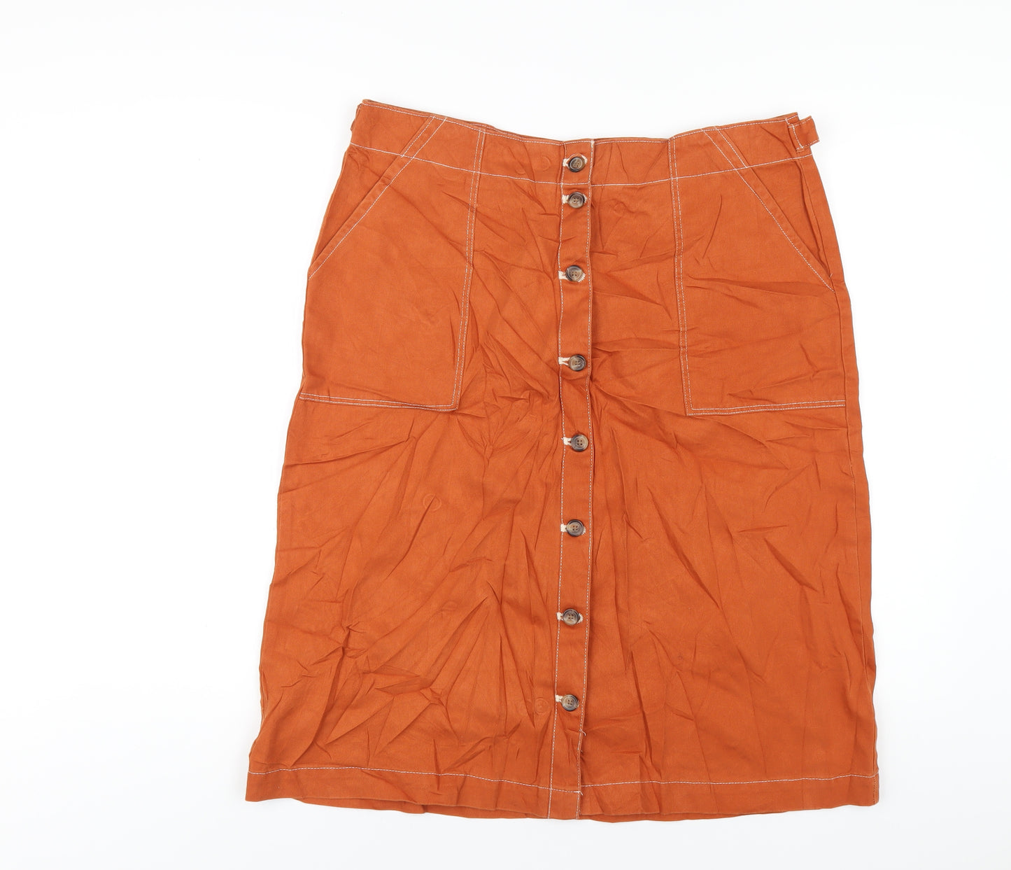 Marks and Spencer Womens Orange Cotton A-Line Skirt Size 16 Button