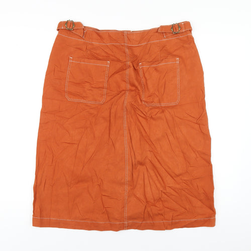 Marks and Spencer Womens Orange Cotton A-Line Skirt Size 16 Button