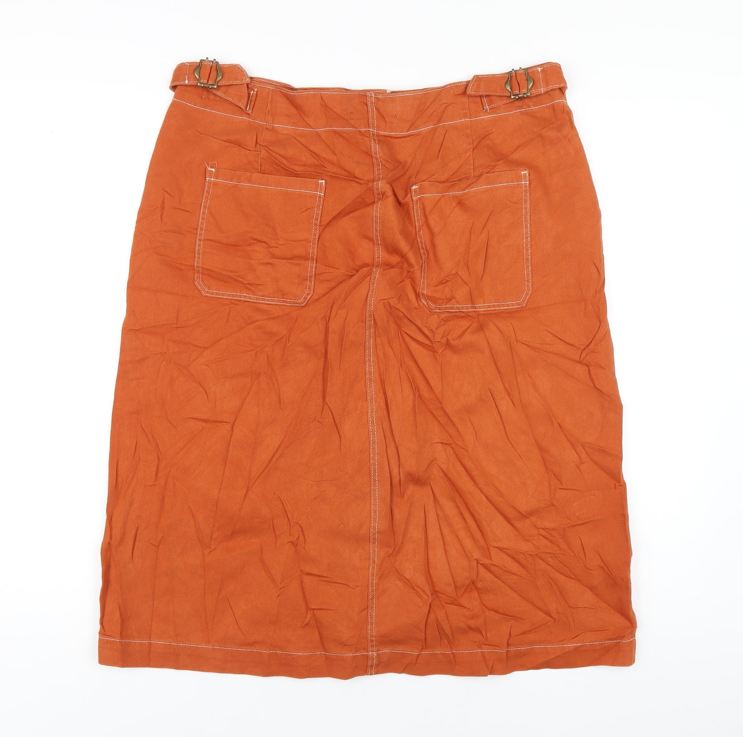 Marks and Spencer Womens Orange Cotton A-Line Skirt Size 16 Button