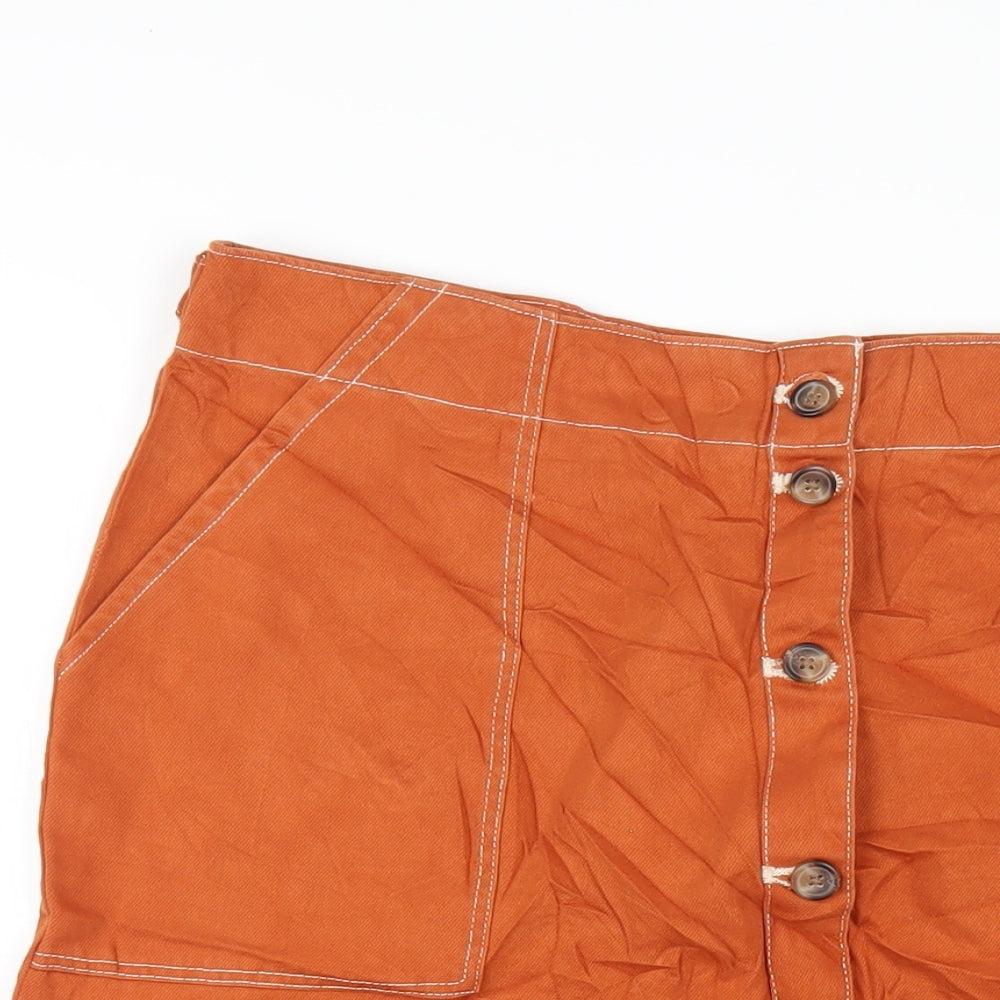 Marks and Spencer Womens Orange Cotton A-Line Skirt Size 16 Button