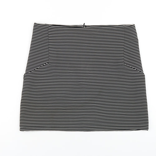 Topshop Womens Black Striped Polyester A-Line Skirt Size 12 Zip