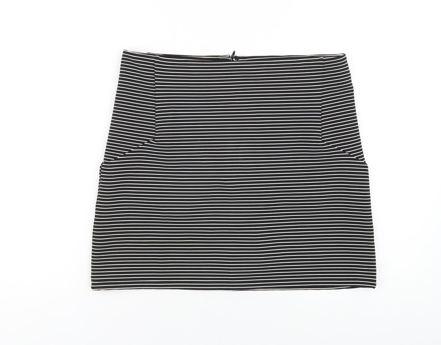 Topshop Womens Black Striped Polyester A-Line Skirt Size 12 Zip