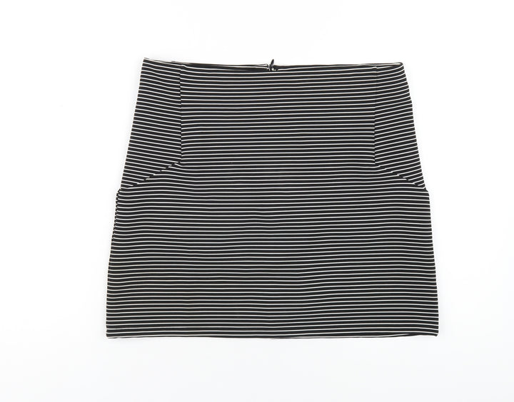Topshop Womens Black Striped Polyester A-Line Skirt Size 12 Zip