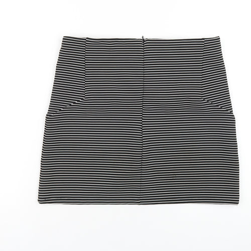 Topshop Womens Black Striped Polyester A-Line Skirt Size 12 Zip