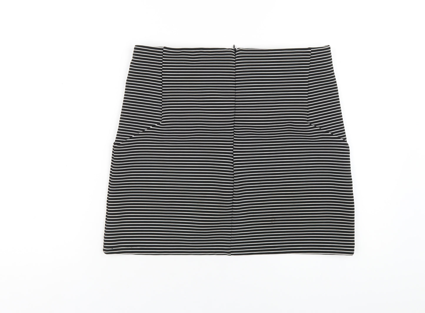Topshop Womens Black Striped Polyester A-Line Skirt Size 12 Zip
