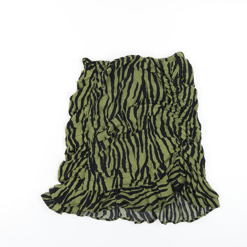 Zara Womens Green Animal Print Polyester A-Line Skirt Size S Zip - Zebra Print
