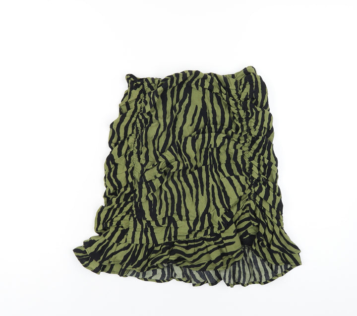 Zara Womens Green Animal Print Polyester A-Line Skirt Size S Zip - Zebra Print