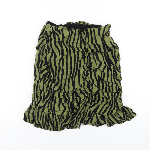 Zara Womens Green Animal Print Polyester A-Line Skirt Size S Zip - Zebra Print