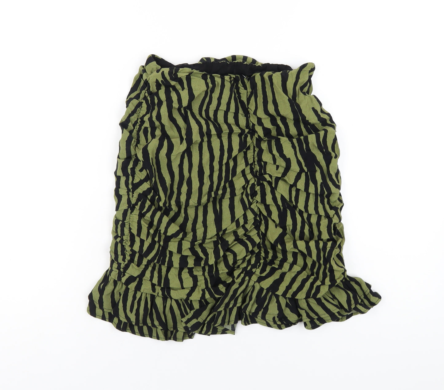 Zara Womens Green Animal Print Polyester A-Line Skirt Size S Zip - Zebra Print
