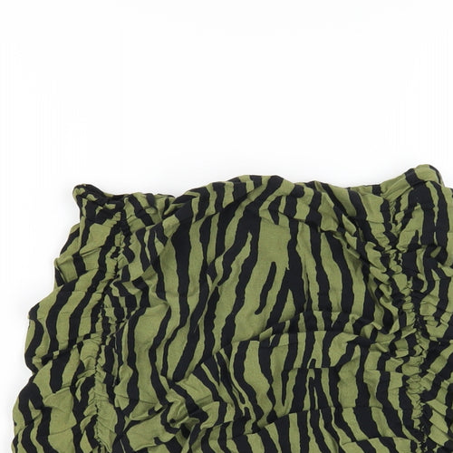 Zara Womens Green Animal Print Polyester A-Line Skirt Size S Zip - Zebra Print