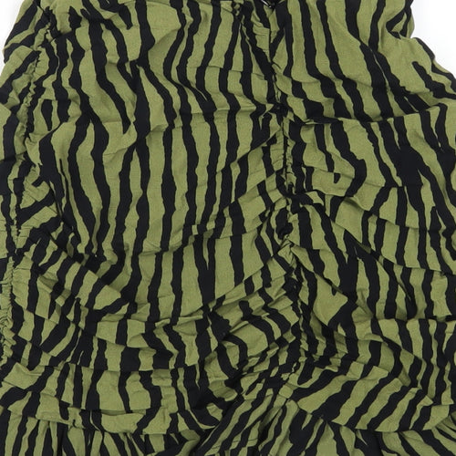 Zara Womens Green Animal Print Polyester A-Line Skirt Size S Zip - Zebra Print