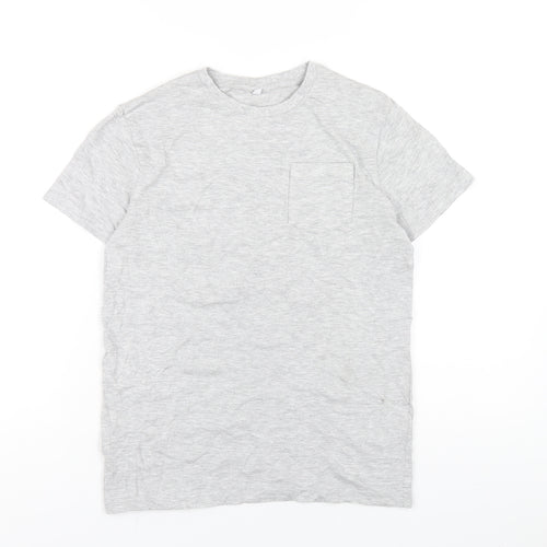 Marks and Spencer Boys Grey Cotton Basic T-Shirt Size 10-11 Years Round Neck Pullover