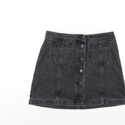 Topshop Womens Grey Cotton A-Line Skirt Size 10 Button
