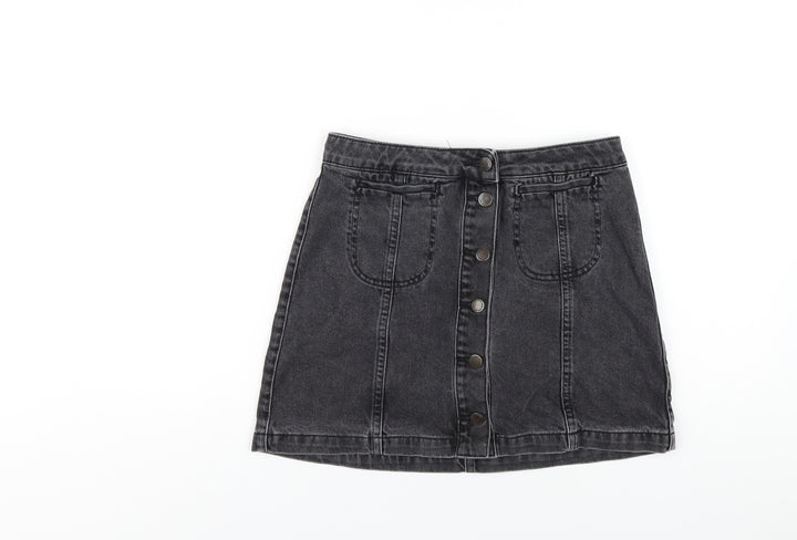 Topshop Womens Grey Cotton A-Line Skirt Size 10 Button