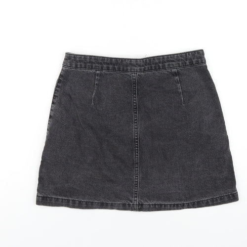 Topshop Womens Grey Cotton A-Line Skirt Size 10 Button
