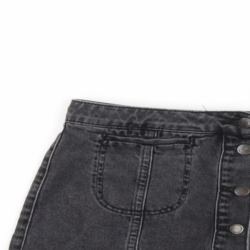 Topshop Womens Grey Cotton A-Line Skirt Size 10 Button