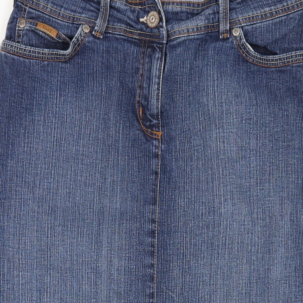 NEXT Womens Blue Cotton A-Line Skirt Size 10 Zip