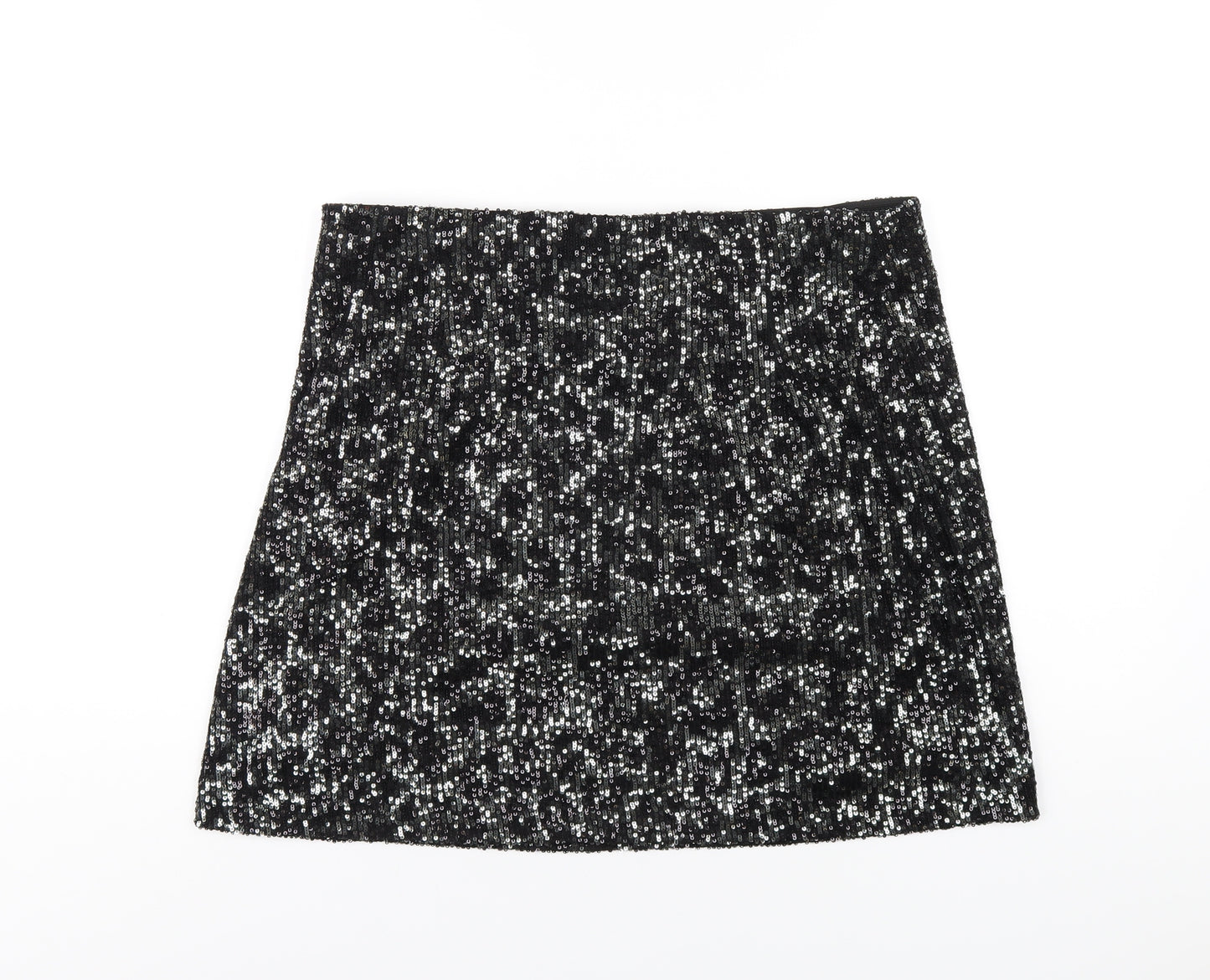 Marks and Spencer Womens Black Polyester A-Line Skirt Size 16 - Sequin