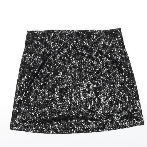 Marks and Spencer Womens Black Polyester A-Line Skirt Size 16 - Sequin