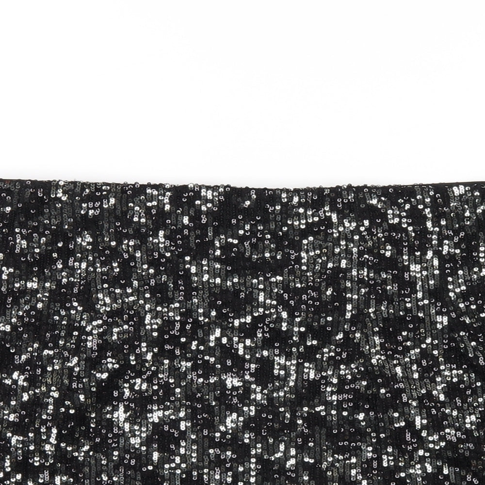 Marks and Spencer Womens Black Polyester A-Line Skirt Size 16 - Sequin