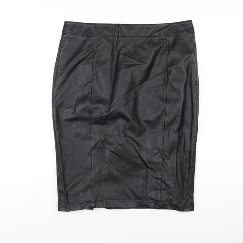 Pepperberry Womens Black Polyurethane Straight & Pencil Skirt Size 14 Zip - Leather Look
