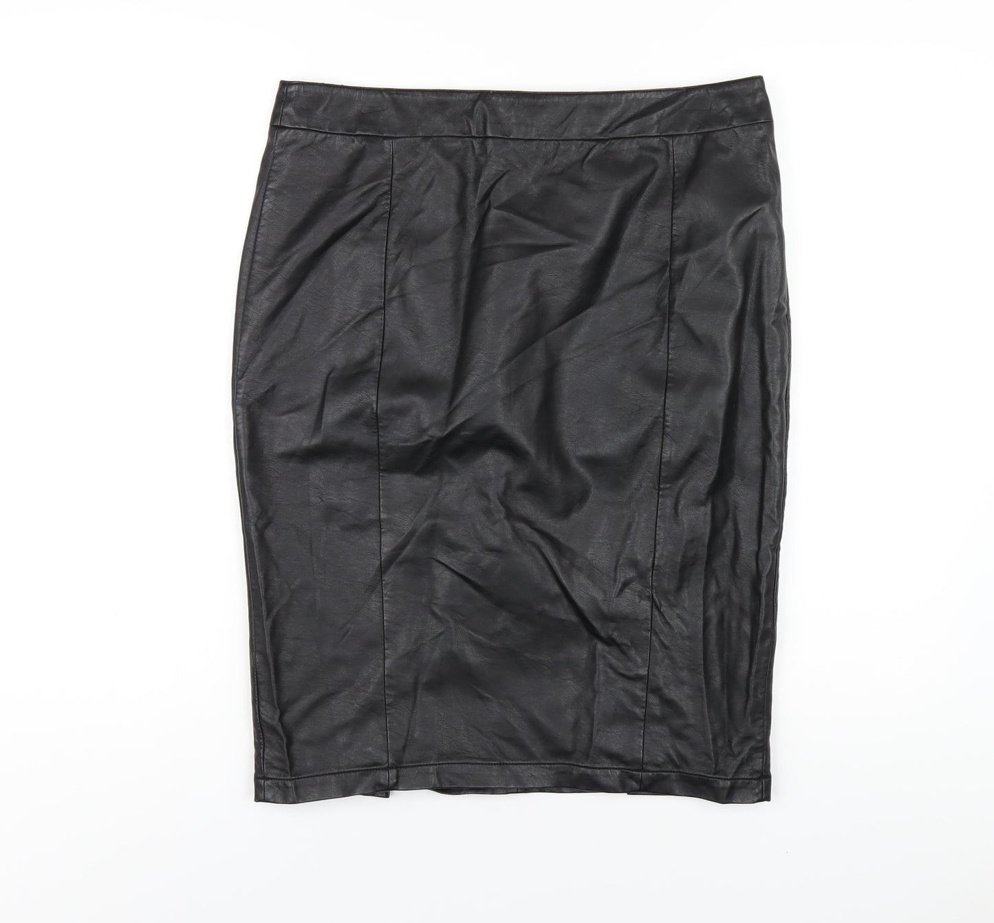 Pepperberry Womens Black Polyurethane Straight & Pencil Skirt Size 14 Zip - Leather Look