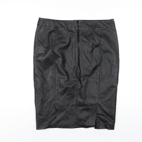 Pepperberry Womens Black Polyurethane Straight & Pencil Skirt Size 14 Zip - Leather Look