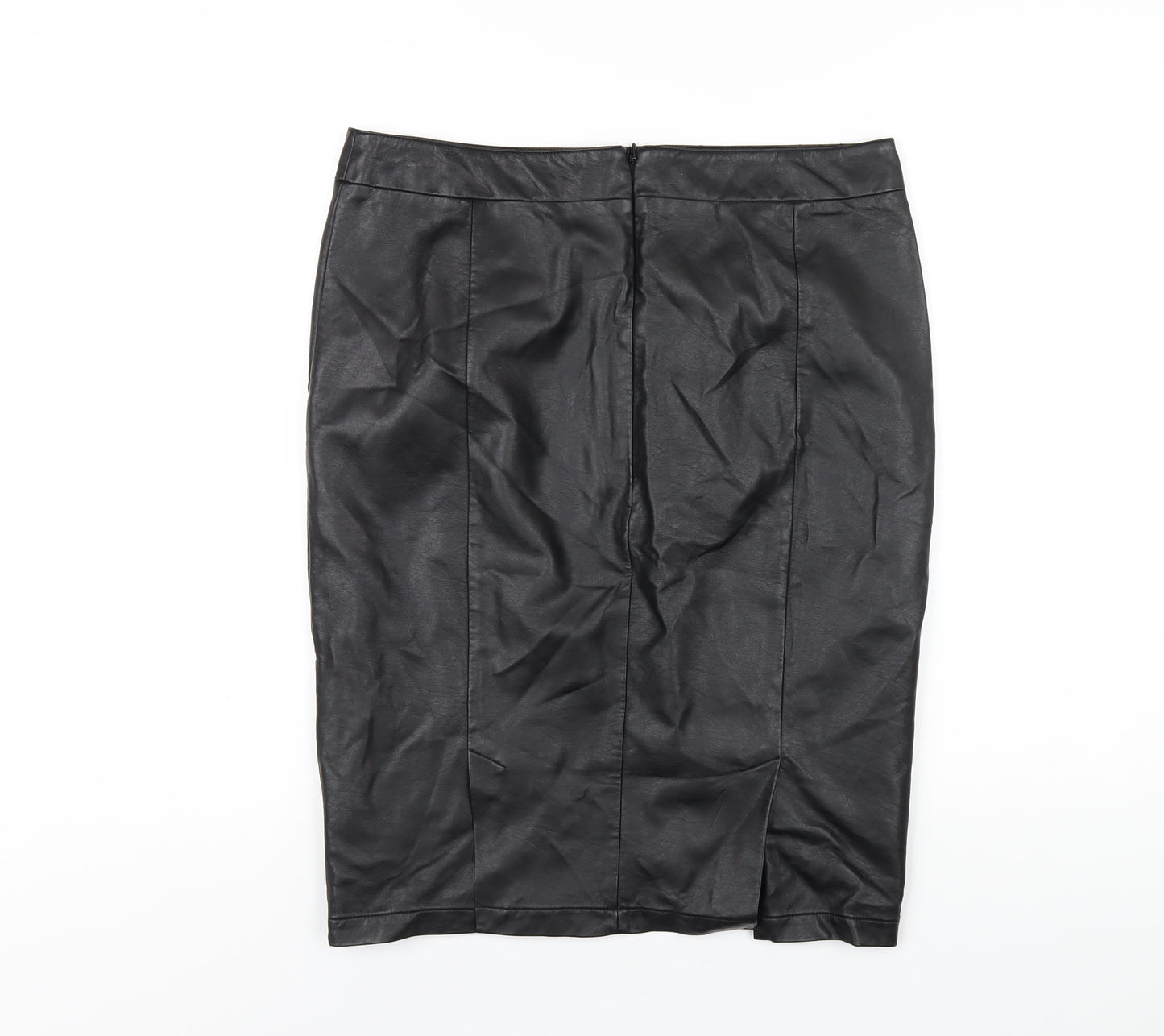 Pepperberry Womens Black Polyurethane Straight & Pencil Skirt Size 14 Zip - Leather Look