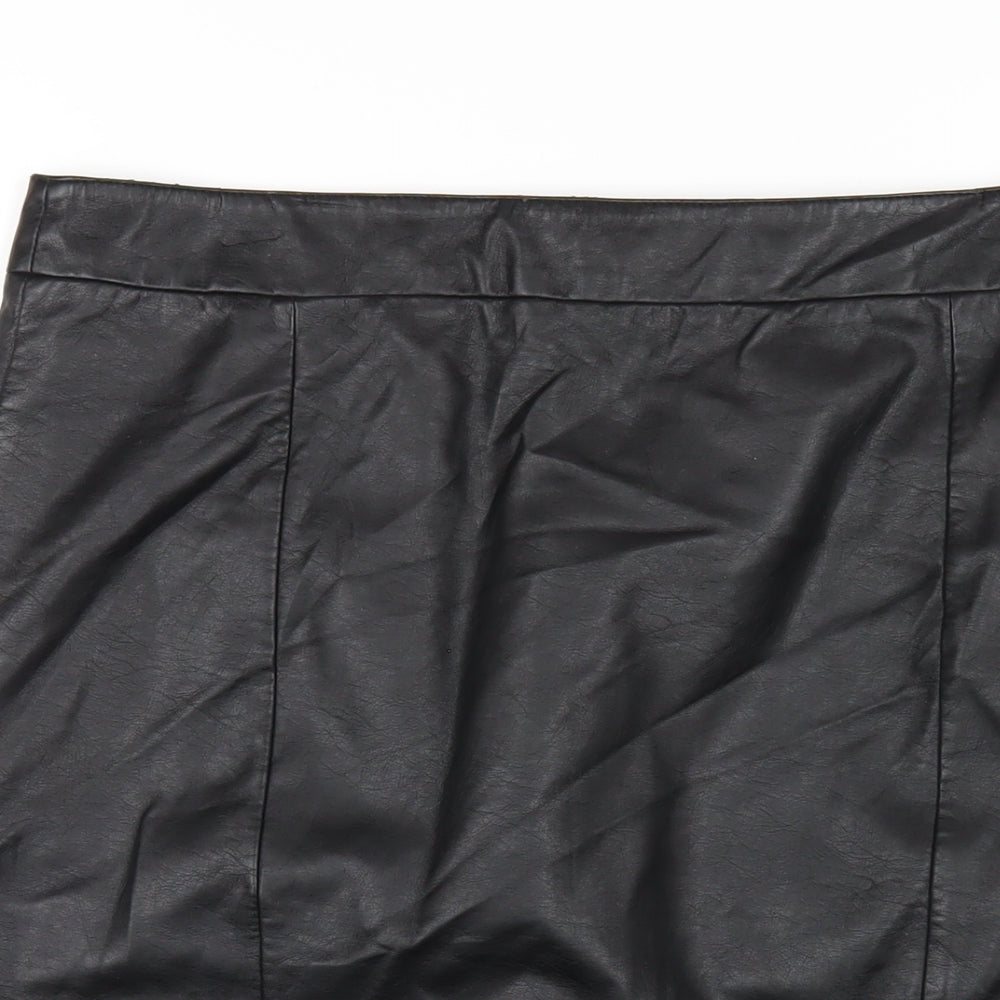 Pepperberry Womens Black Polyurethane Straight & Pencil Skirt Size 14 Zip - Leather Look