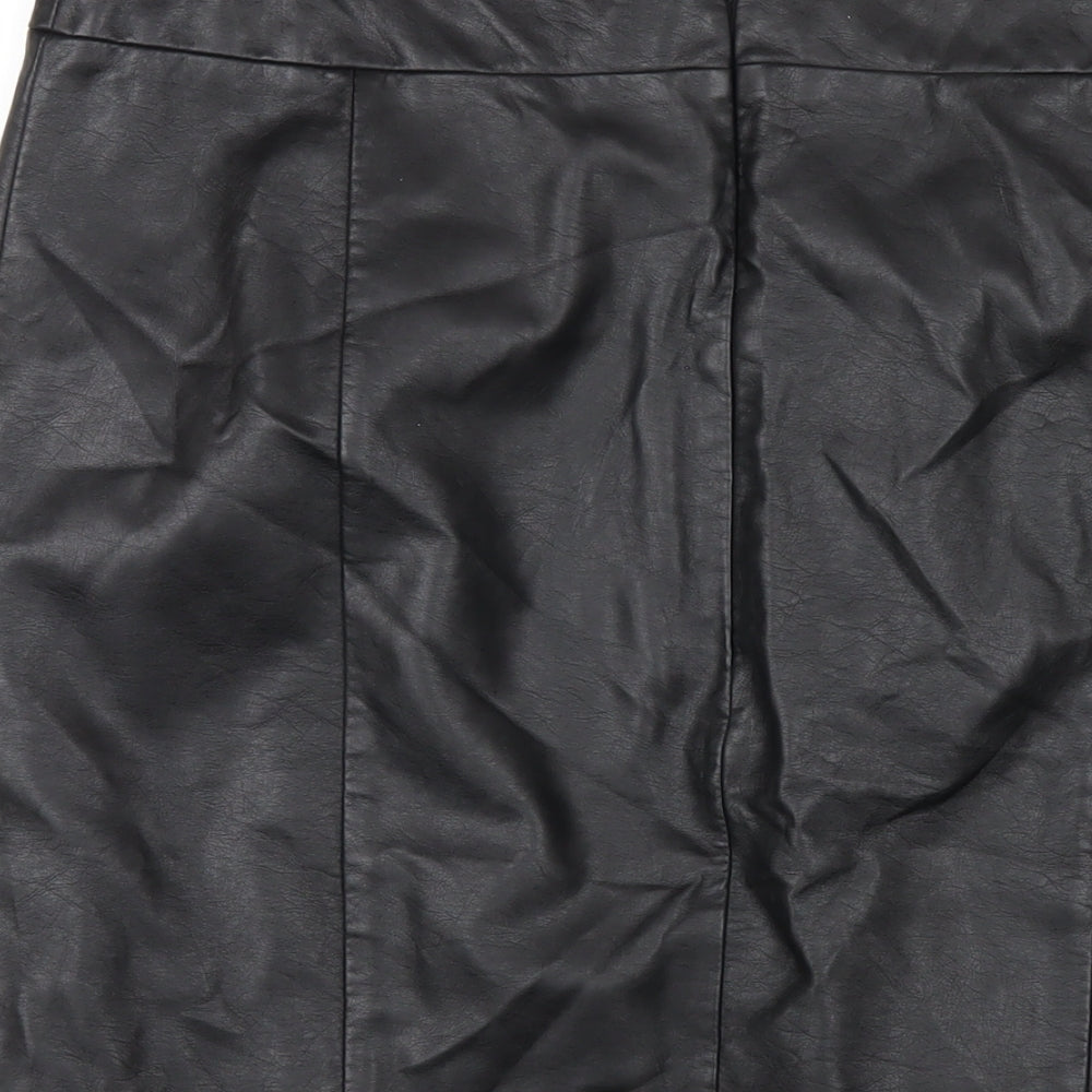 Pepperberry Womens Black Polyurethane Straight & Pencil Skirt Size 14 Zip - Leather Look