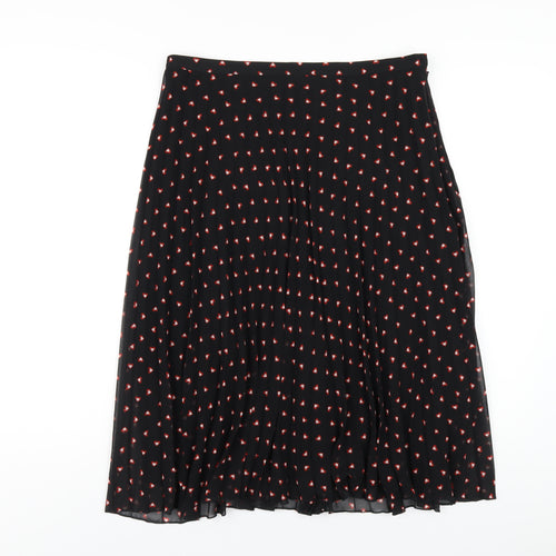 Marks and Spencer Womens Black Geometric Polyester Pleated Skirt Size 12 Zip