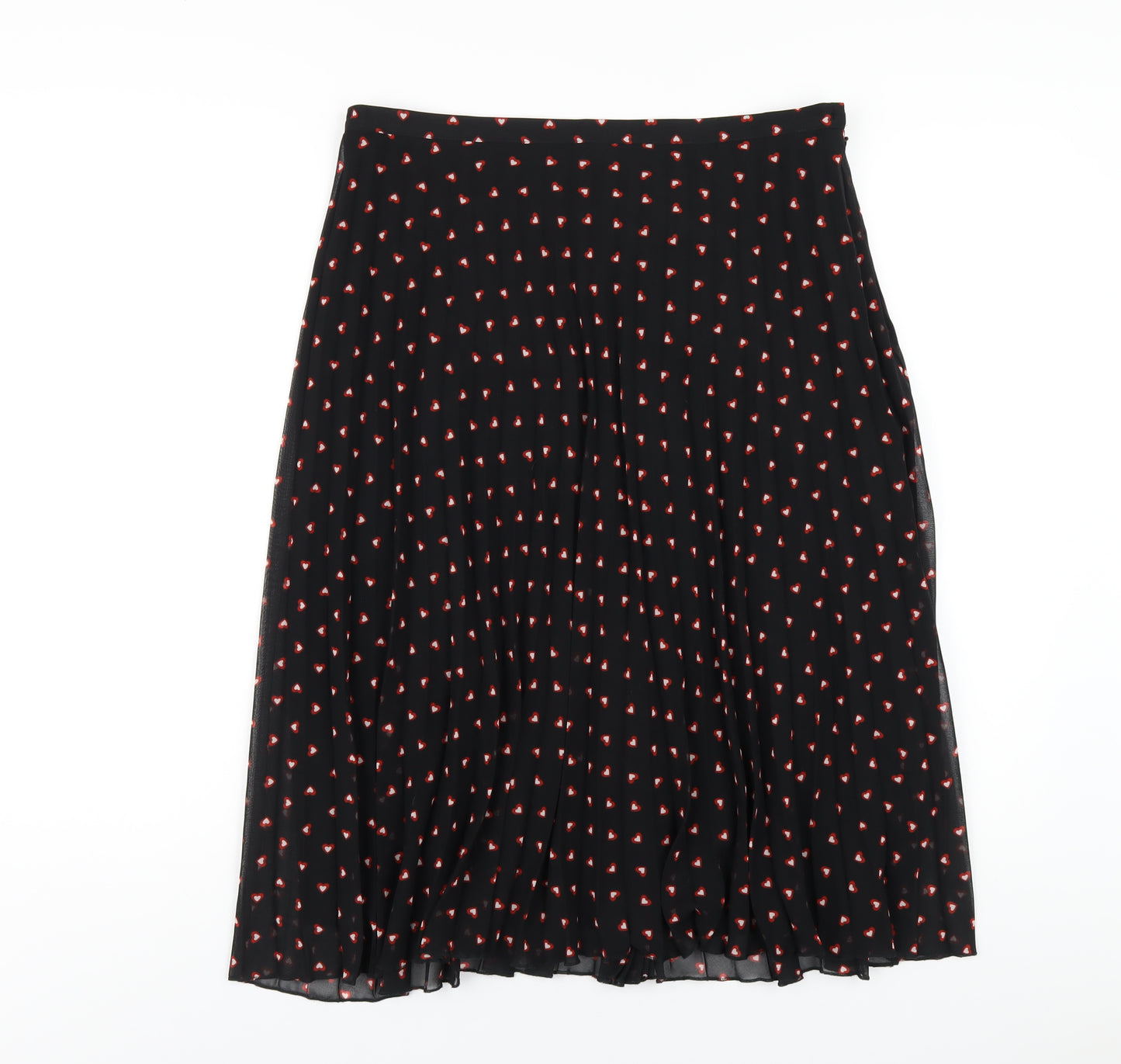 Marks and Spencer Womens Black Geometric Polyester Pleated Skirt Size 12 Zip