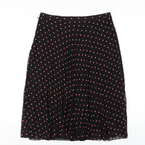 Marks and Spencer Womens Black Geometric Polyester Pleated Skirt Size 12 Zip