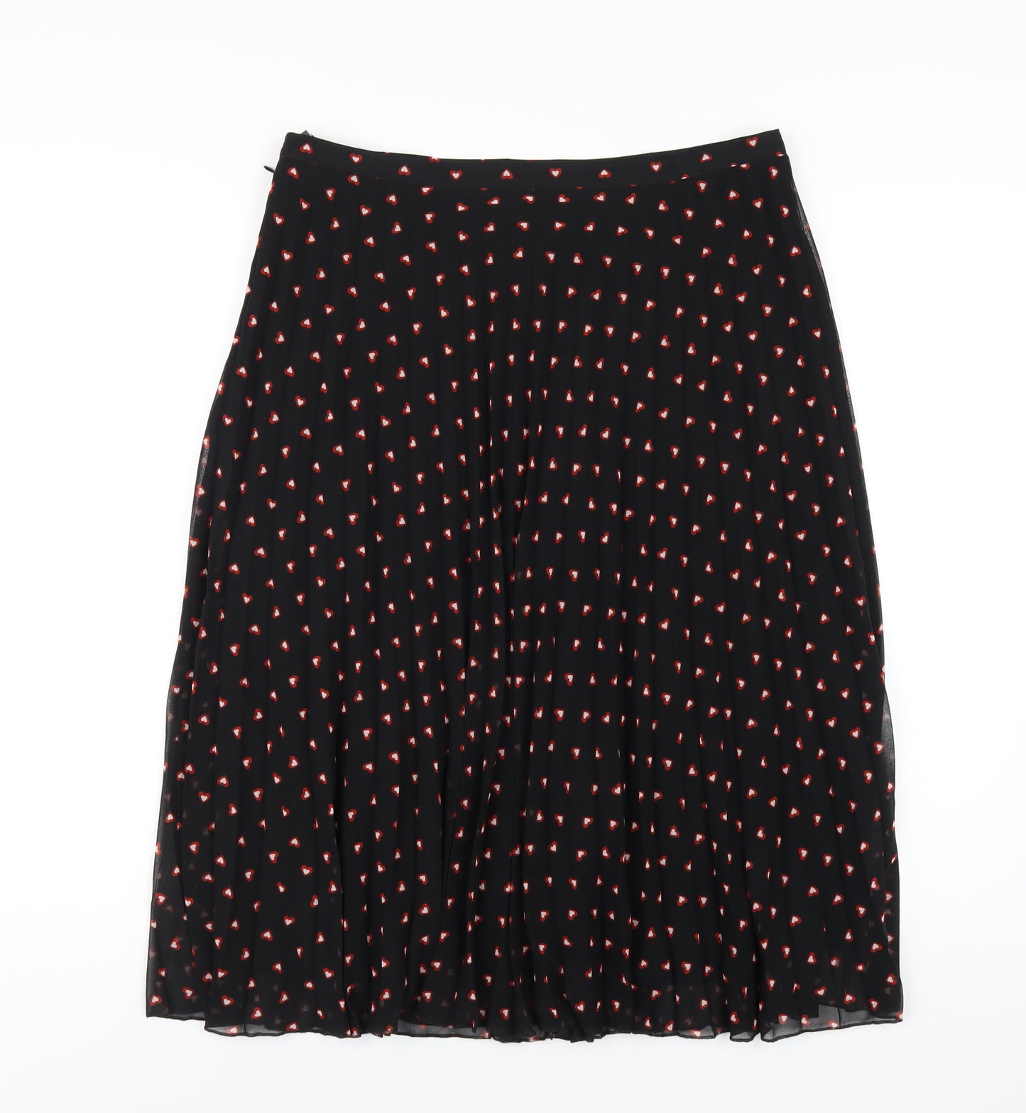 Marks and Spencer Womens Black Geometric Polyester Pleated Skirt Size 12 Zip